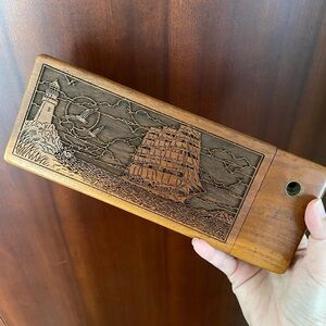 Lasercraft Solid American Walnut Laser Engraved Sailing Ship Desktop Organizer